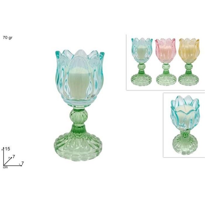 CALICE TULIPANO IN VETRO 15CM C CANDELA 70GR 3COL